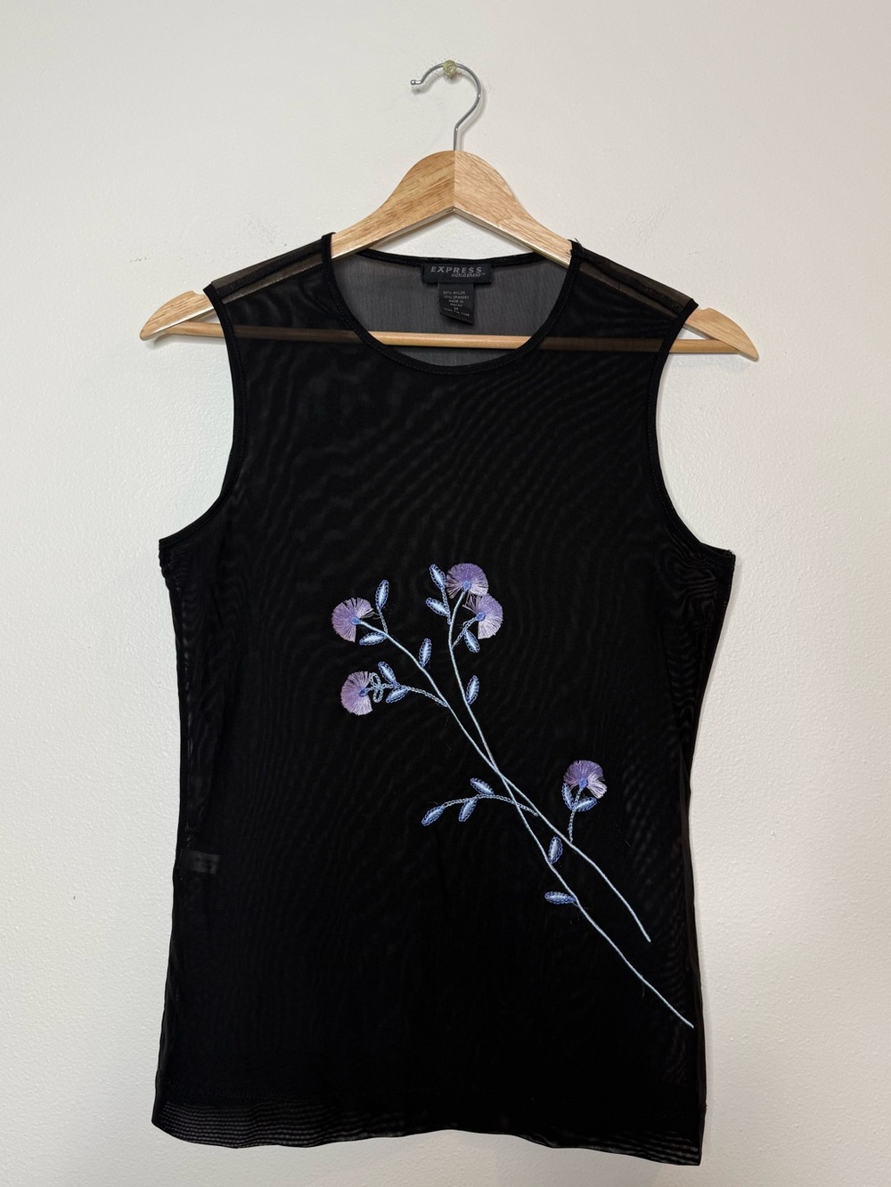 Vintage Express World Brand Sheer Mesh Stretch Sleeveless Tank Top whimsical